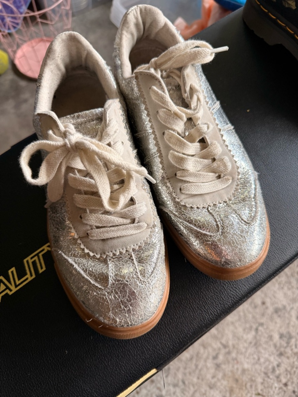 Women’s Metallic Silver Lace-Up Flats